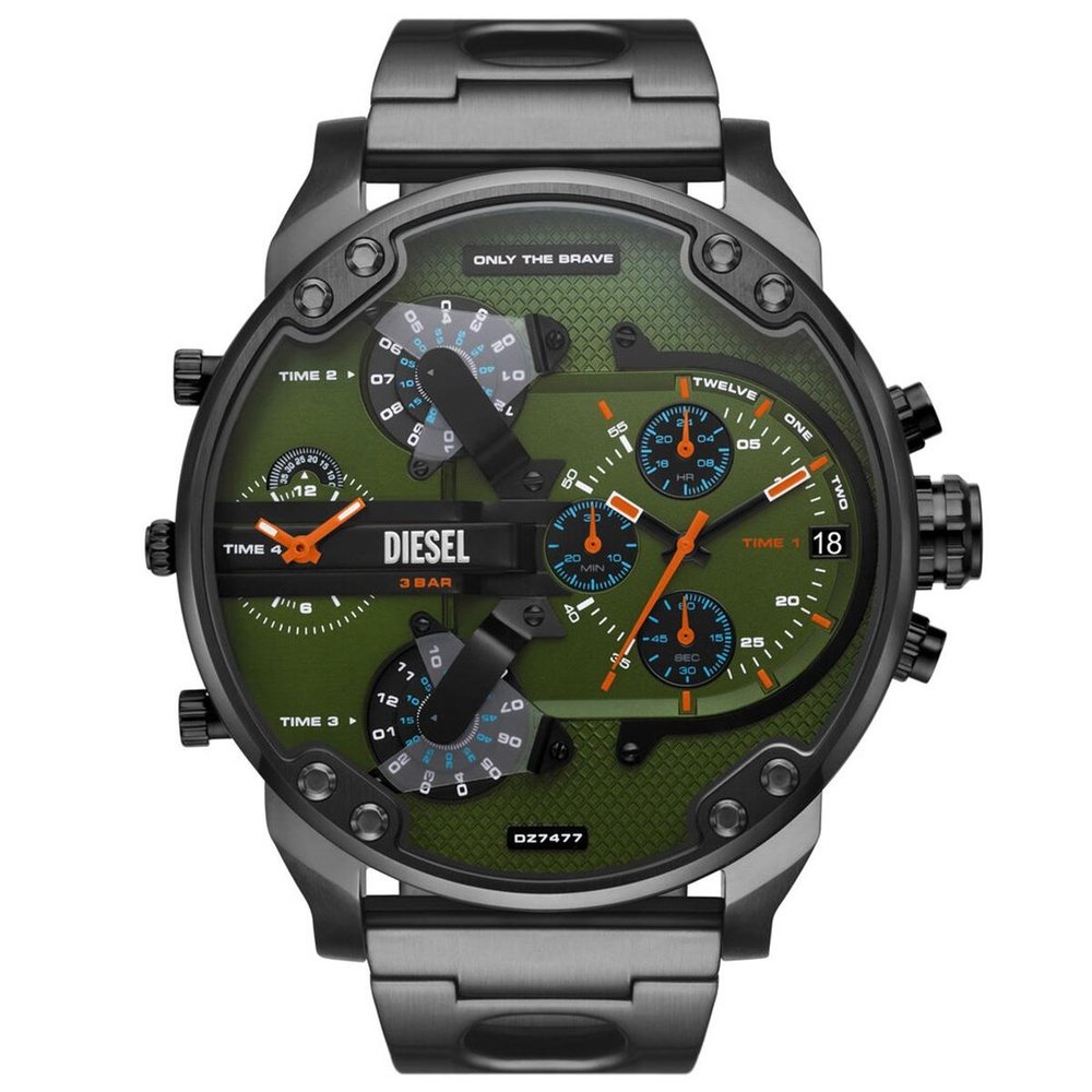 Diesel Mr. Daddy DZ7477 Green Dial Gunmetal Men's Watch - WATCH & WATCH