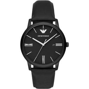 Emporio Armani AR11573 Three - Hand Date Black Leather Men’s Watch - WATCH & WATCH