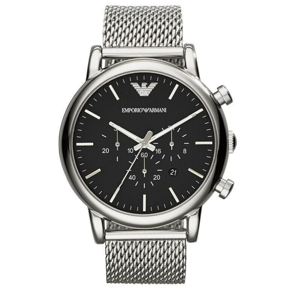 Emporio Armani AR1808 46mm Classic Chronograph Black Dial Men's Watch - WATCH & WATCH