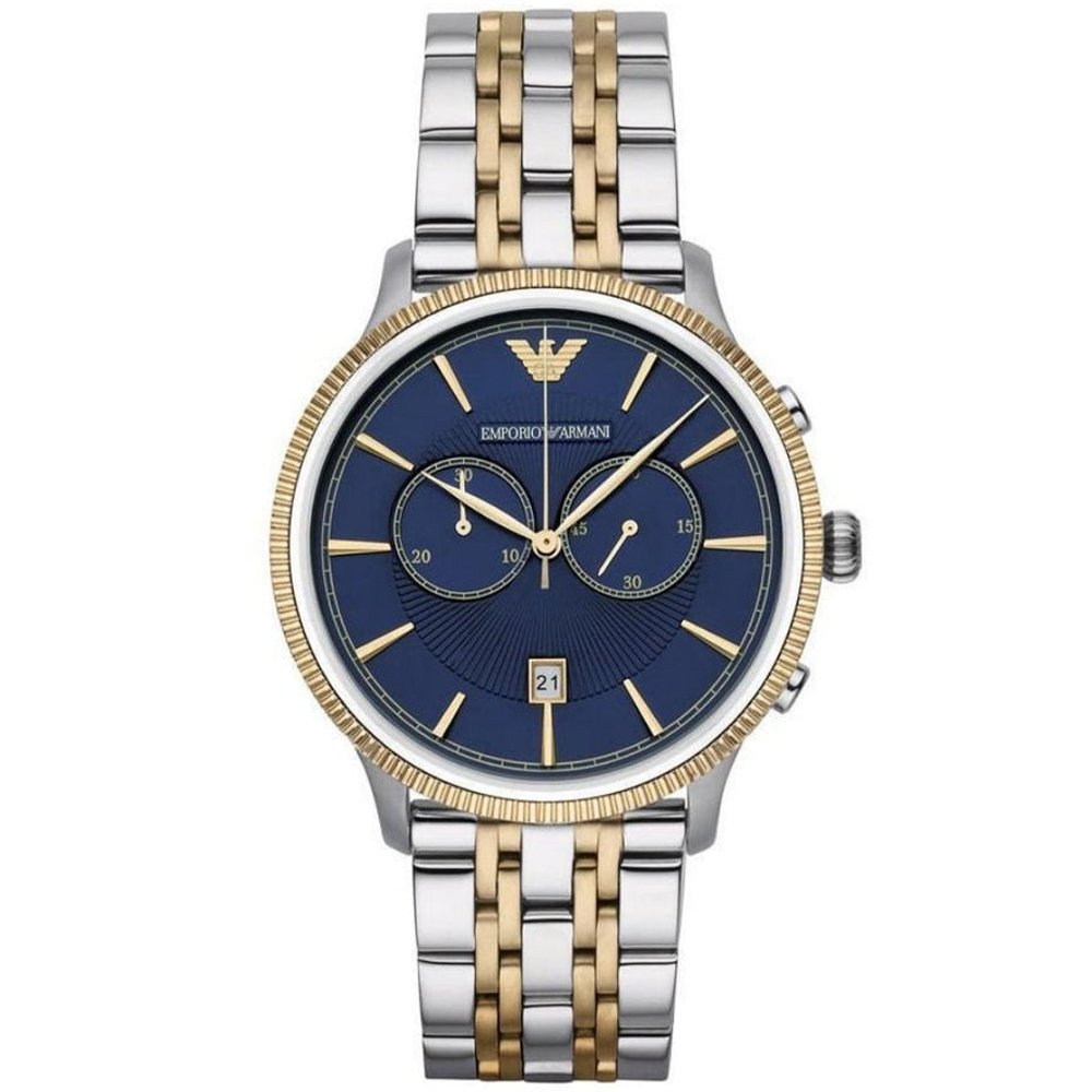 Emporio Armani AR1847 Men's Watch Chronograph Two Tone Blue - WATCH & WATCH