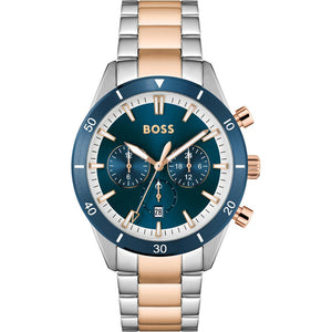 Hugo Boss 1513937 Santiago Two - Tone Steel & Blue Mens Watch - WATCH & WATCH