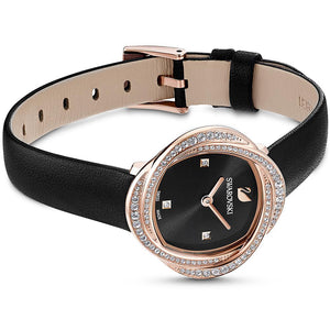 Swarovski 5552421 Crystal Leather Strap Black Rose Gold Tone Women's Watch - WATCH & WATCH