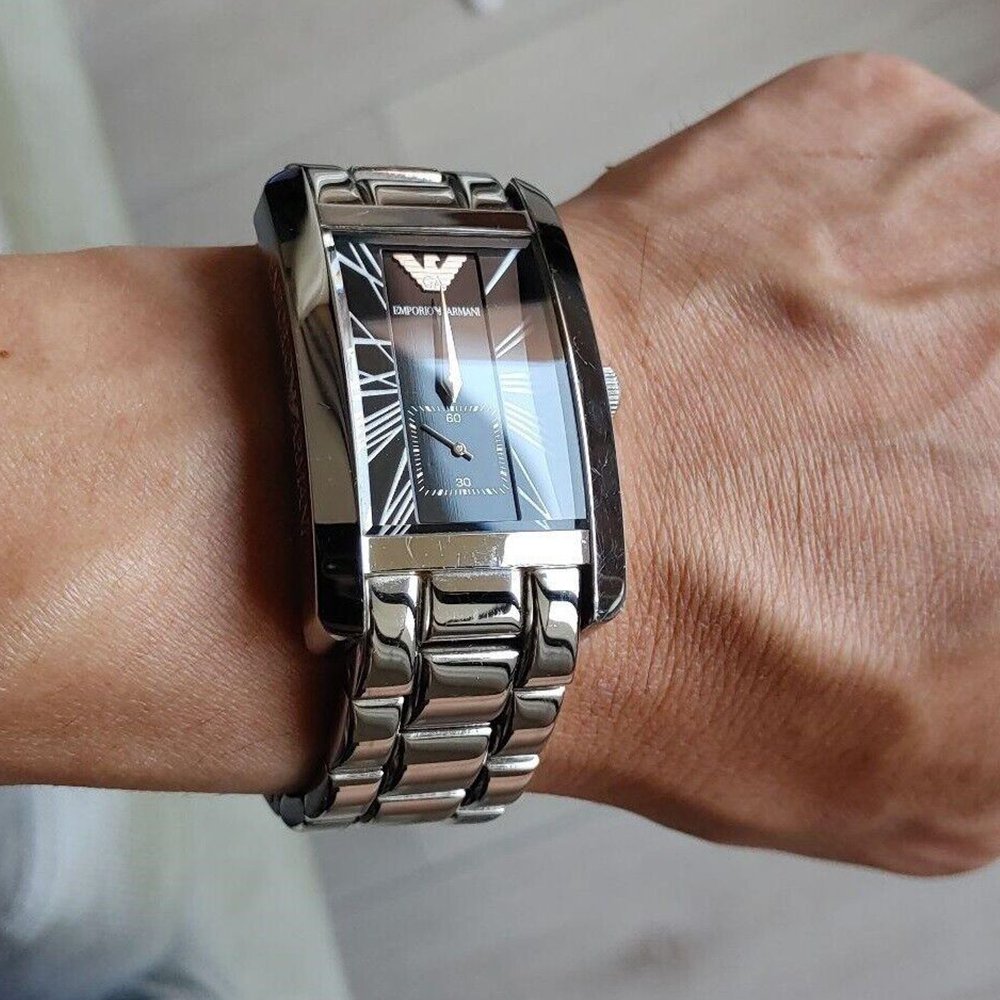 Emporio Armani AR0156 Classic Black Rectangle Men's Watch - WATCH & WATCH