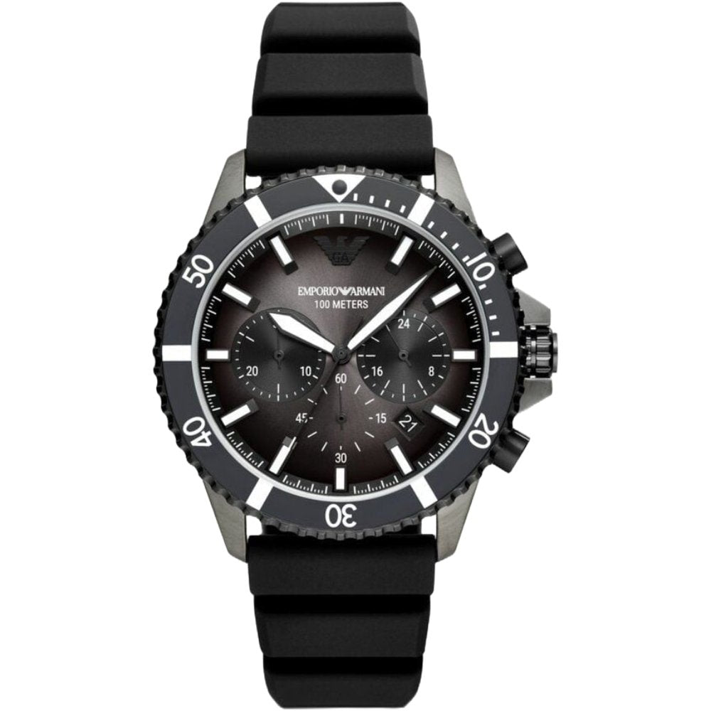 Emporio Armani AR11515 Diver Black Silicone Chronograph Men’s Watch - WATCH & WATCH