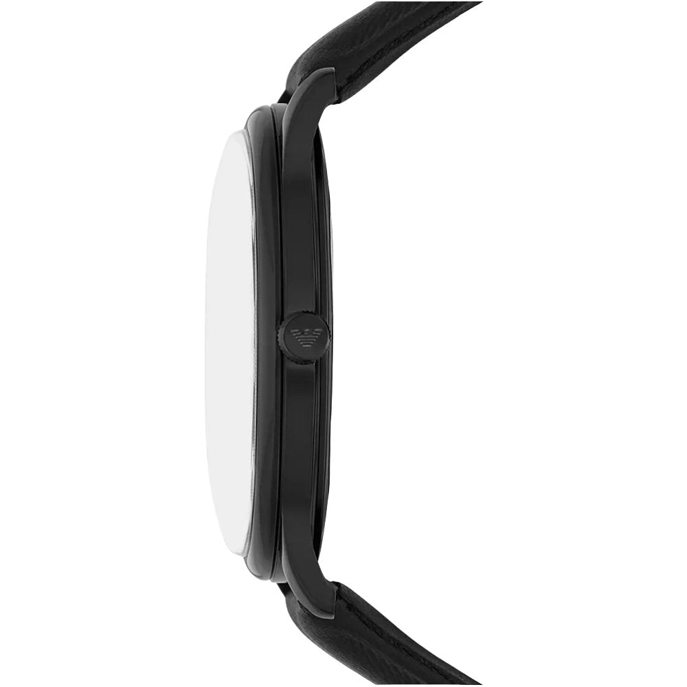 Emporio Armani AR11573 Three - Hand Date Black Leather Men’s Watch - WATCH & WATCH