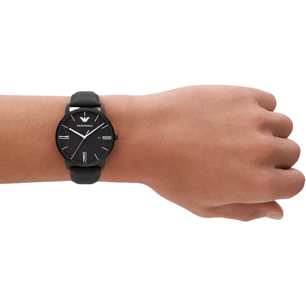 Emporio Armani AR11573 Three - Hand Date Black Leather Men’s Watch - WATCH & WATCH
