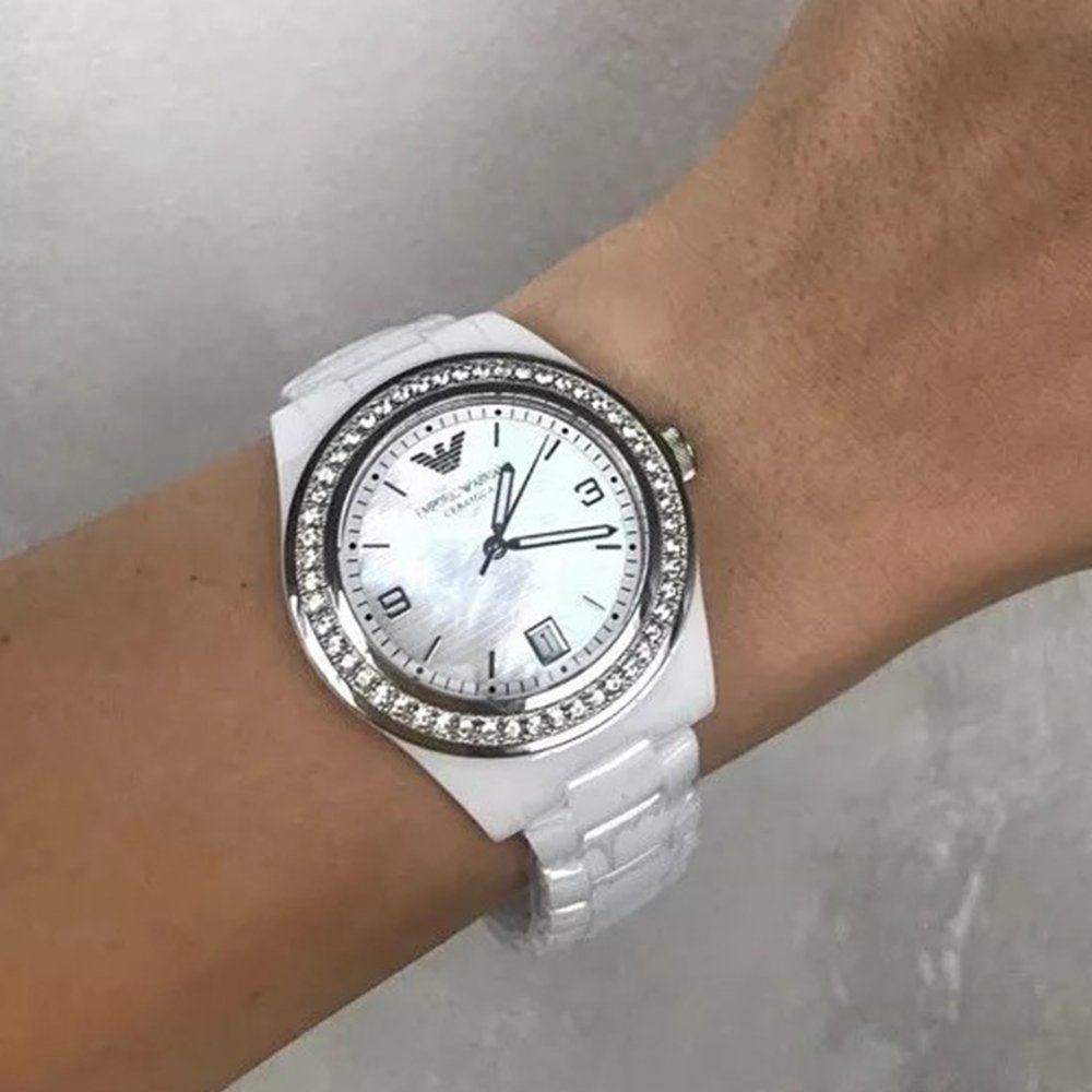 Emporio Armani AR1426 White Ladies Ceramica Watch - WATCH & WATCH