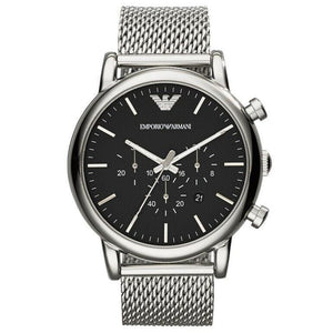 Emporio Armani AR1808 46mm Classic Chronograph Black Dial Men's Watch - WATCH & WATCH