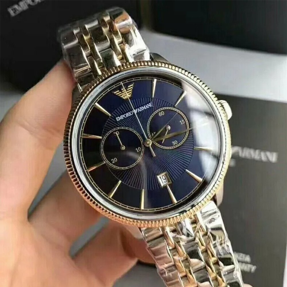 Emporio Armani AR1847 Men's Watch Chronograph Two Tone Blue - WATCH & WATCH