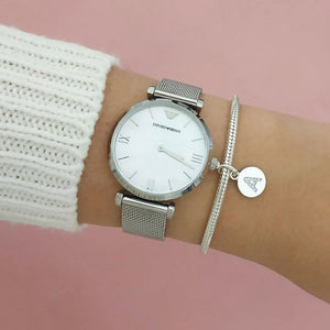 Emporio Armani AR1955 Mother Of Pearl Mesh Bracelet Ladies Watch - WATCH & WATCH