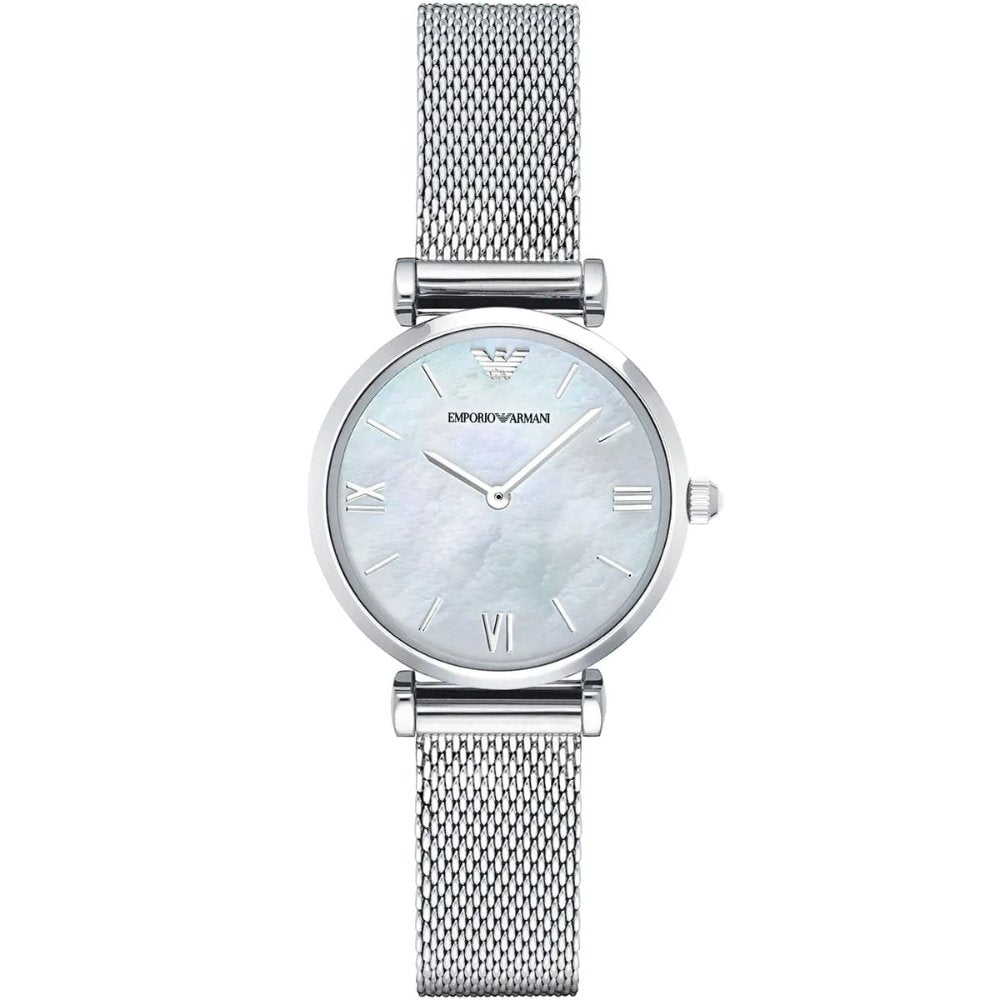 Emporio Armani AR1955 Mother Of Pearl Mesh Bracelet Ladies Watch - WATCH & WATCH