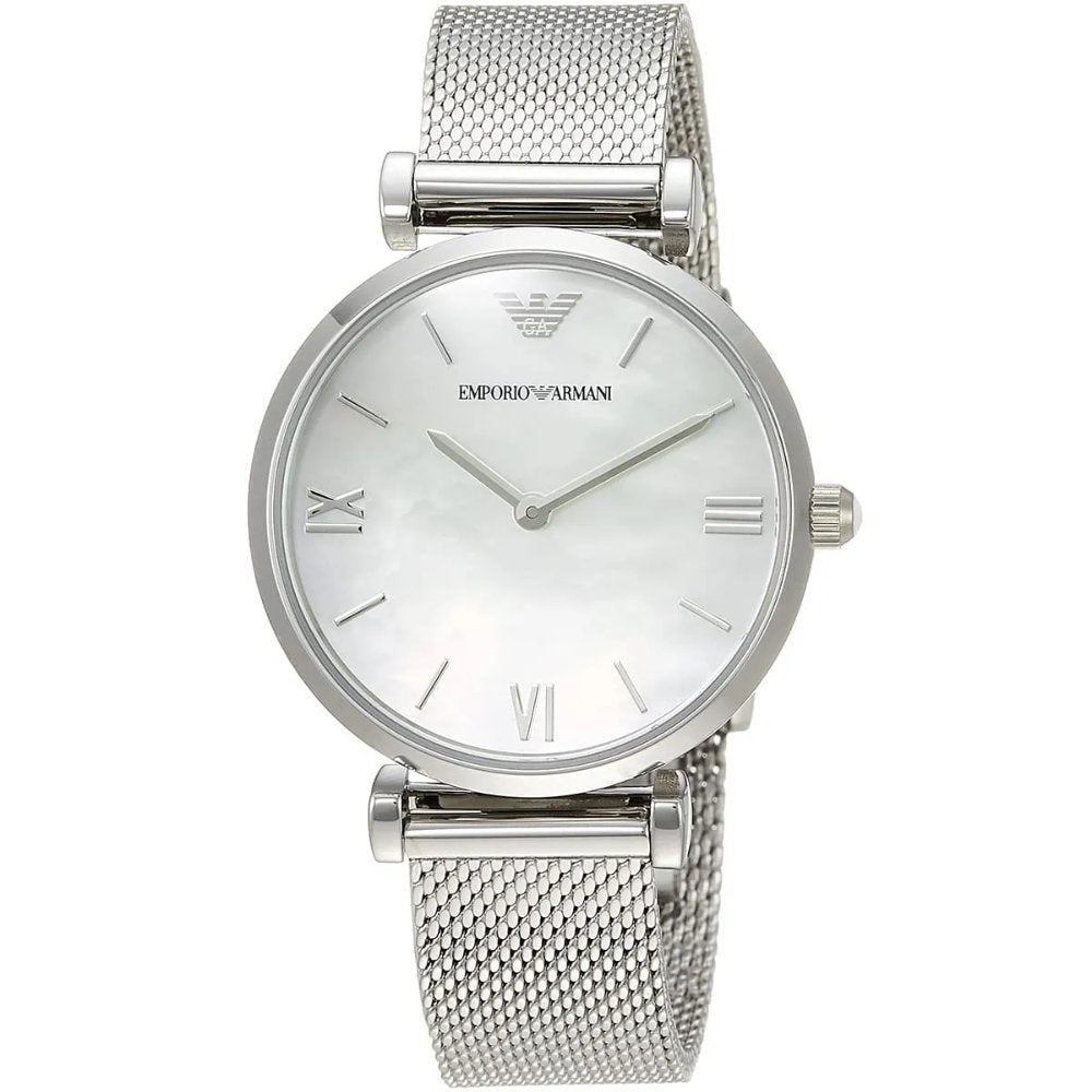 Emporio Armani AR1955 Mother Of Pearl Mesh Bracelet Ladies Watch - WATCH & WATCH