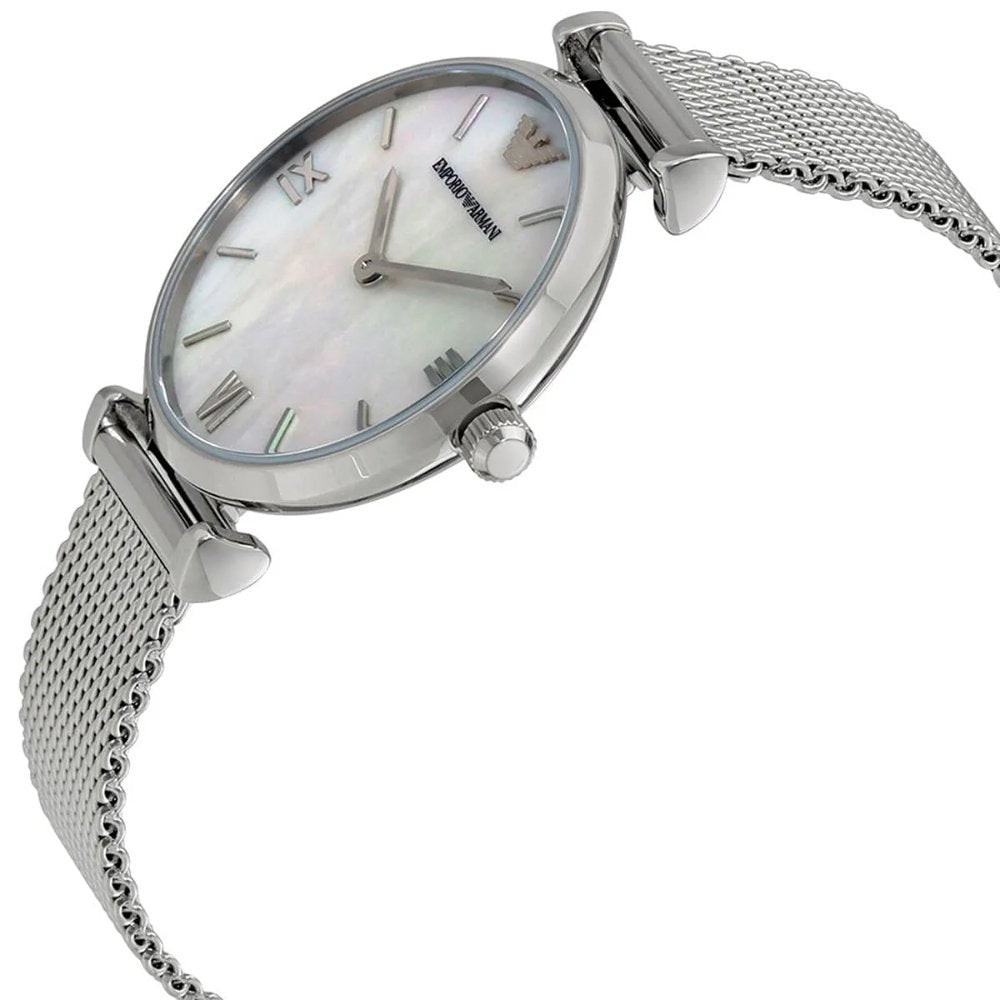 Emporio Armani AR1955 Mother Of Pearl Mesh Bracelet Ladies Watch - WATCH & WATCH