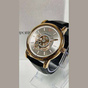 Emporio Armani AR60013 Automatic Black Leather Men's Watch - WATCH & WATCH