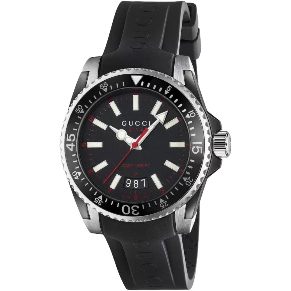 Gucci YA136303 Dive Black Dial Silicone Band Men's Watch - WATCH & WATCH