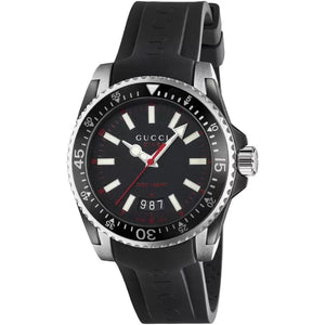 Gucci YA136303 Dive Black Dial Silicone Band Men's Watch - WATCH & WATCH