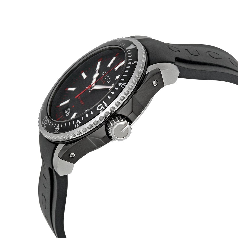 Gucci YA136303 Dive Black Dial Silicone Band Men's Watch - WATCH & WATCH