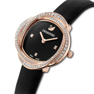 Swarovski 5552421 Crystal Leather Strap Black Rose Gold Tone Women's Watch - WATCH & WATCH