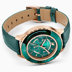 Swarovski Octea Lux Chrono Watch, Leather Strap, Green, Rose - Gold Tone PVD - WATCH & WATCH