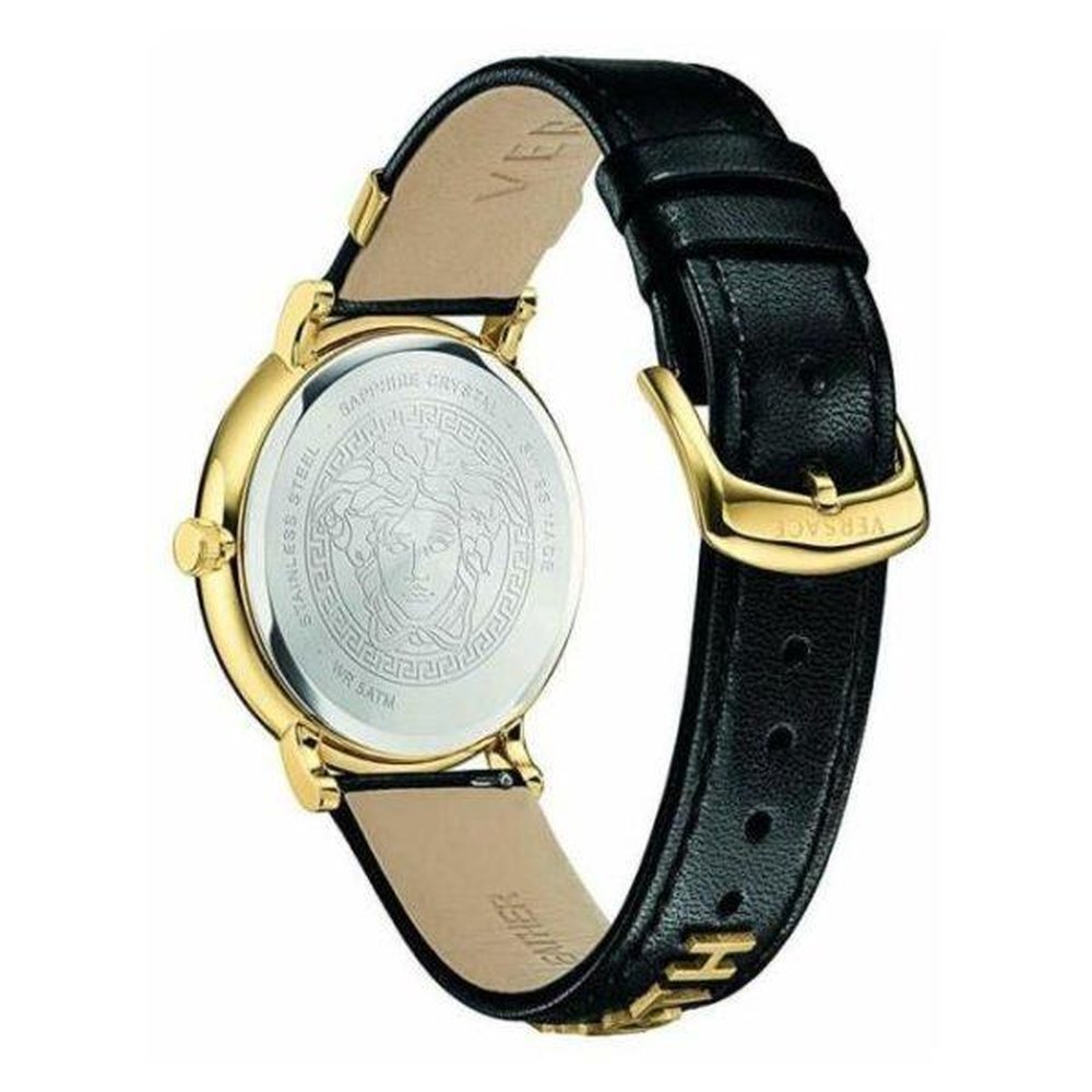 Versace VBQ050017 V - Circle 42mm Gold Tone Black Leather Strap Women's Watch - WATCH & WATCH